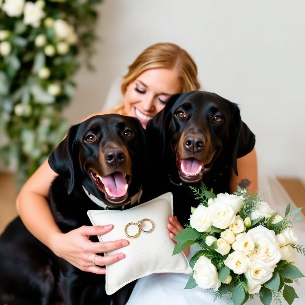 Hannah & Rae with Cocoa & Bean on their wedding day